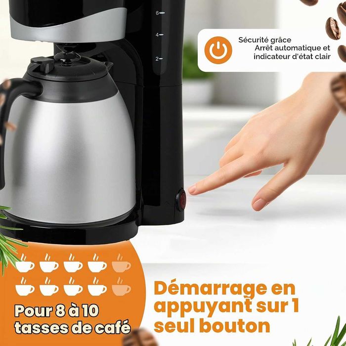 Шварц Кафемашина Clatronic Thermos | Автоматична филтърна кафемашина за 8-10 чаши филтърно кафе | Система против прокапване и автоматично изключване