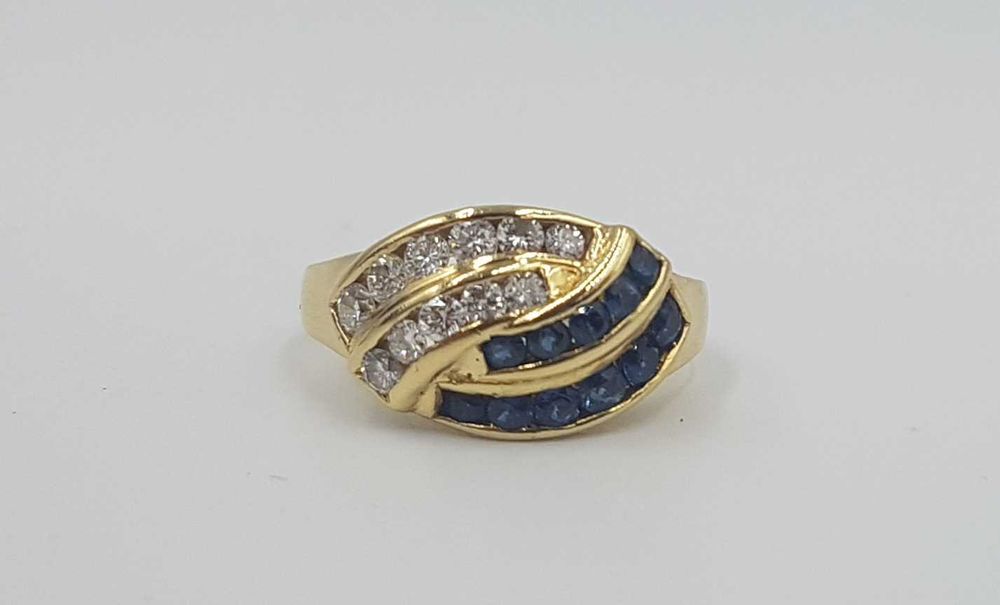 Deosebit inel vintage din aur 18 k, safire si diamante naturale