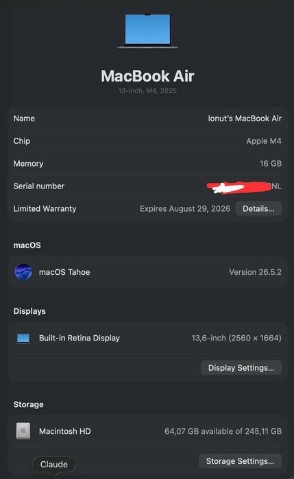 MacBook Air 13.6" M4 (2025) – 16GB RAM, 256GB SSD, Midnight – Ca nou