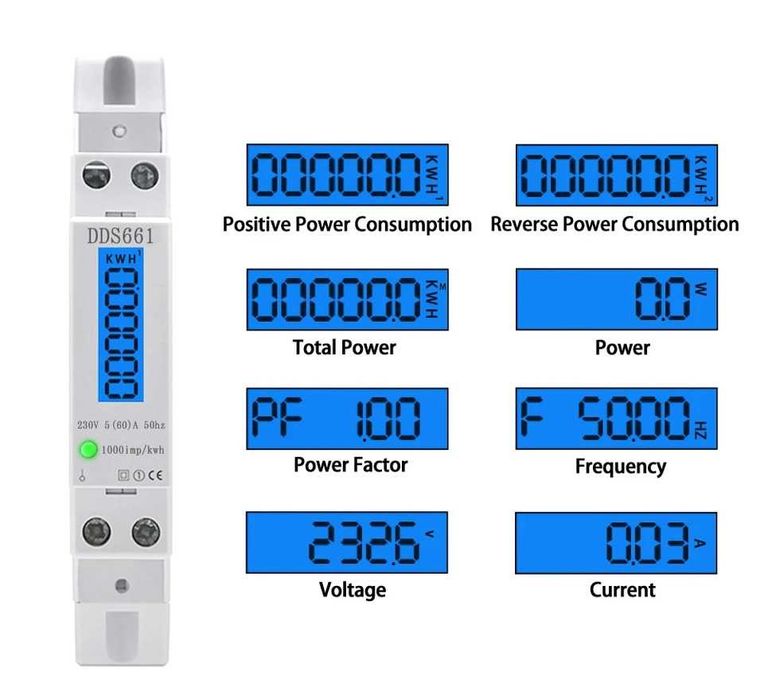 Контролен монофазен електромер за DIN шина 60A, 18mm