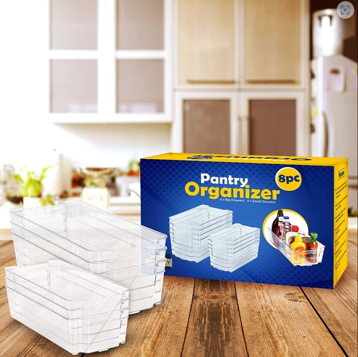 Set de 8 organizatoare pentru frigider, plastic, transparent