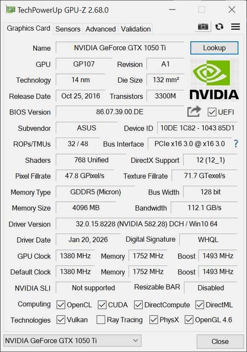 Видеокарта ASUS ROG Strix GeForce GTX 1050 Ti 4GB GDDR5 – Отлично състояние