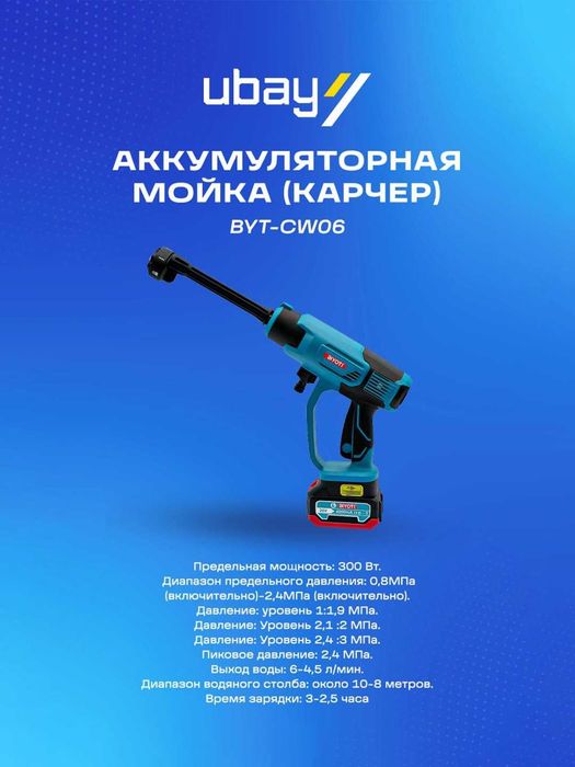 Мойка высокого давления Biyoti BYT-CW06, 300 Вт, макс 24 бар