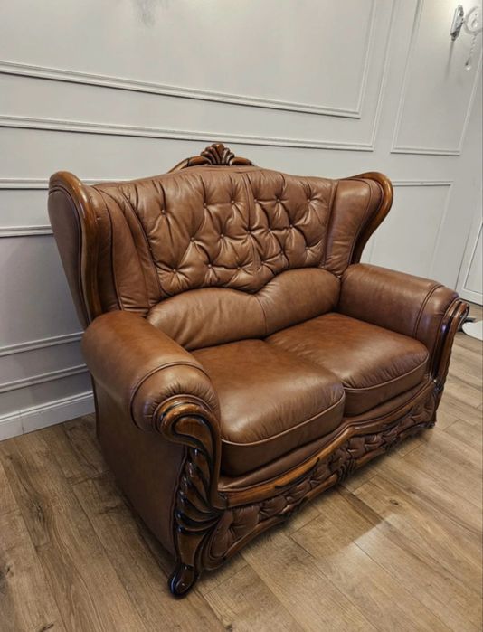 Set canapele 3 2 1 piele cu lemn de trandafir