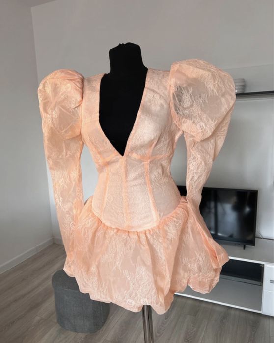 Rochie Asos luxe roz pal mini maneci bufante