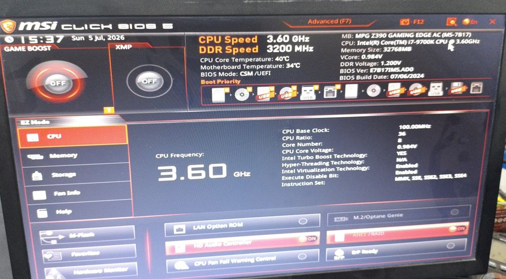 I7 9700k, 32gb ozu, z390 без видео карта