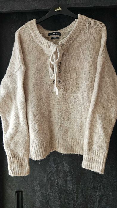 Zara Knit Oversized Вълнен пуловер с връзки размер S