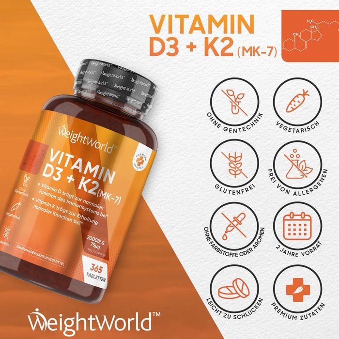 Витамин Д3 + К2 VITAMIN D3+K2(MK-7)  D3-2000 IE K2-200 µg