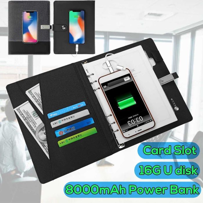 Ежедневник с Power Bank и USB. Блокнот повербанк, флешка.