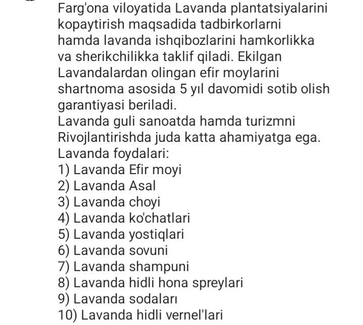 Lavanda nihollarimiz sotuvda (optom narxi)