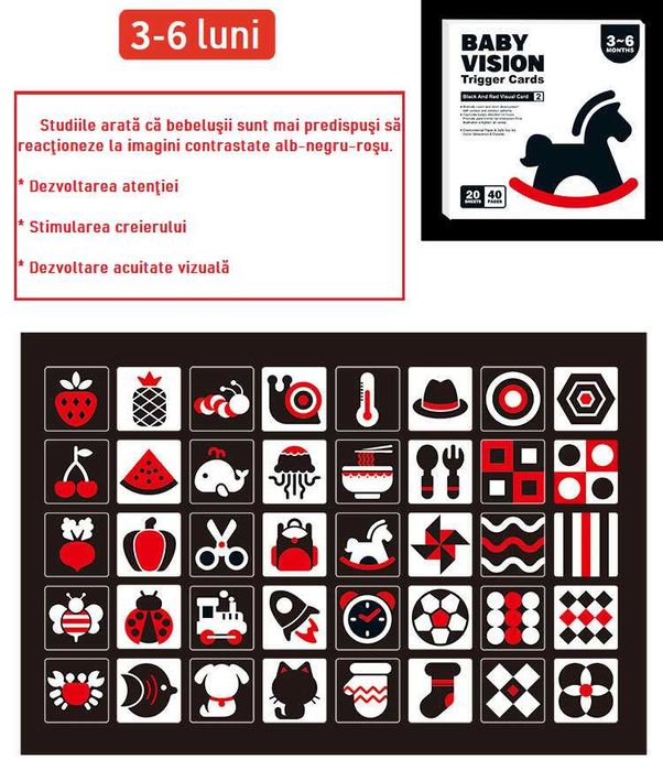80 carduri pentru stimulare vizuala si cognitiva bebelusi, 0-36 luni
