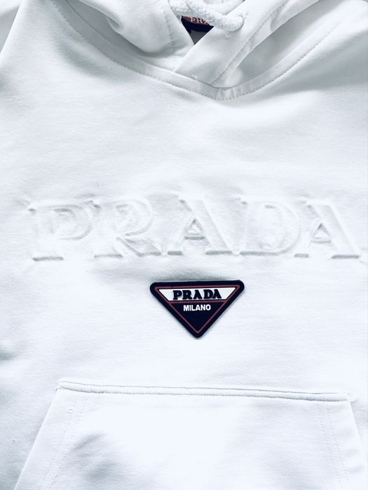 Детско худи с качулка PRADA оригинал унисекс – бяло, за 3-4 години