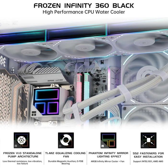 Cooler Lichid CPU AIO Thermalright Frozen Infinity 360 ARGB,pentru Desktop Ventilatoare PWM 2000RPM,AMD AM4 AM5 Intel LGA1150 1151 1200 2011 1700 1851