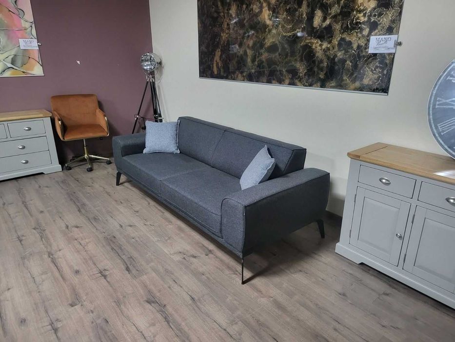 Сив диван от плат тройка с функция сън