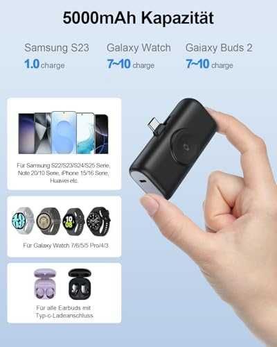 Мини power bank 5000mAh 3-в-1 за Samsung и iPhone USB-C