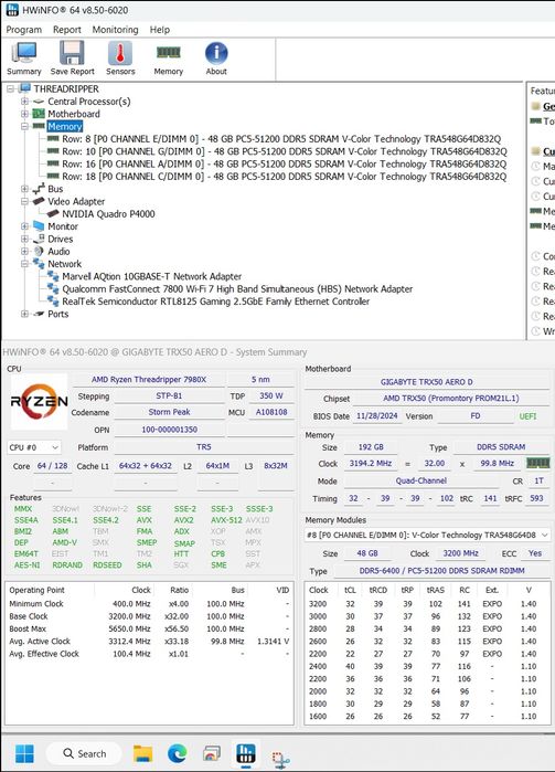 PC Workstation: AMD Threadripper 7980x, 192GB  DDR5 ECC RDIMM, TRX50 Aero D