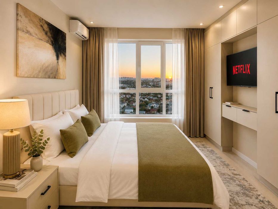Дизайнерская студия в Modera Tower  Вид на город  суточно