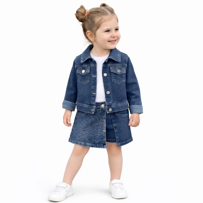 Стилен дънков комплект с камъчета