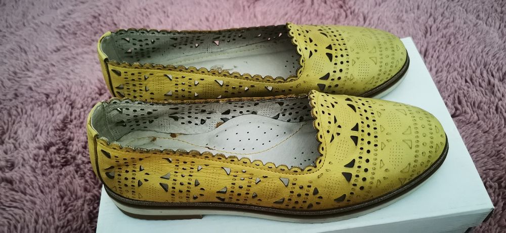 Дамски мокасини, естествена кожа жьлти, 39номер