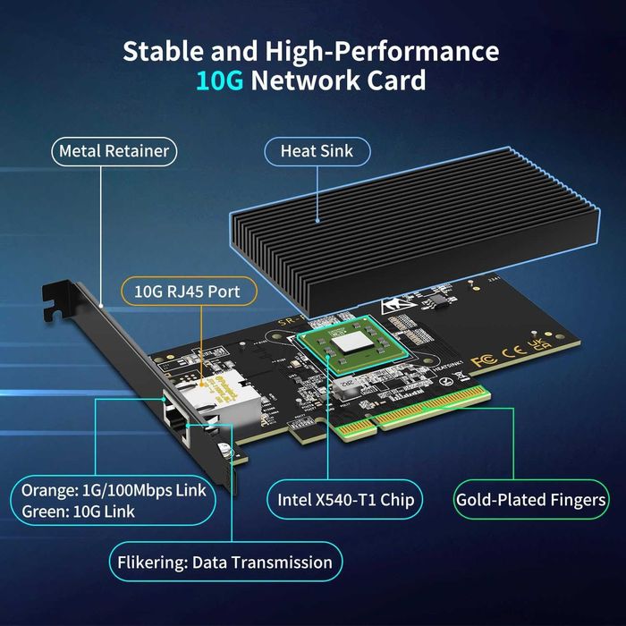 Placă rețea PCI-e Base-T 10Gb,controler Intel X540-T1,Ethernet NICGIGA