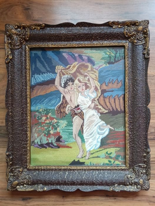 Tablou, goblen, copii in ploaie