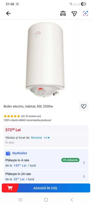 Boiler electric Romstal habitat 80 l