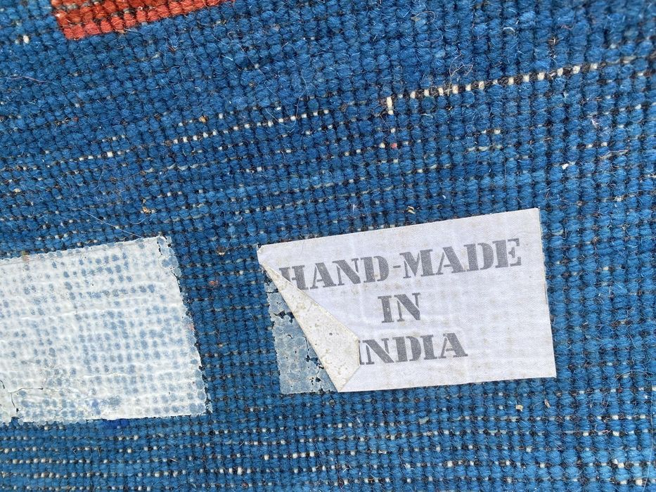 Винтидж индийски вълнен килим India 1980 геометричен ръчна изработка