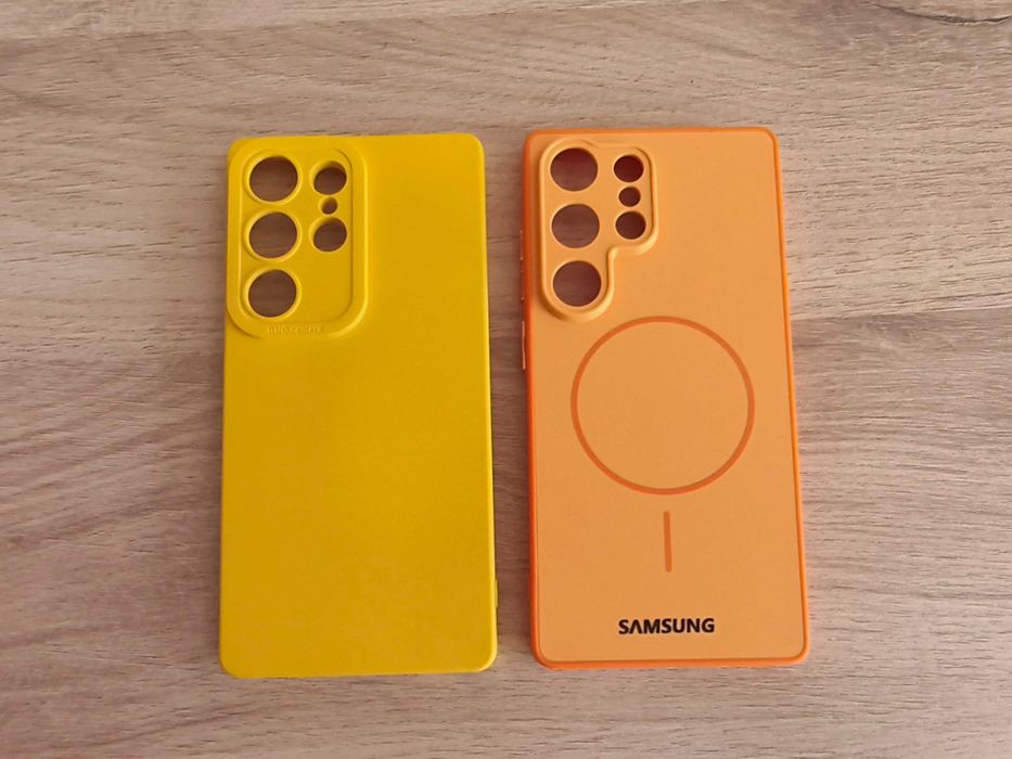 Калъф кейс течен силикон за Samsung Galaxy S25 Ultra - 2 броя: жълт и оранжев + бонус фолио протектор