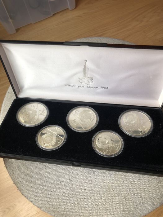 Set Argint URSS Olimpiada Moscova 1980 - 5 Monede Proof Caseta Originala