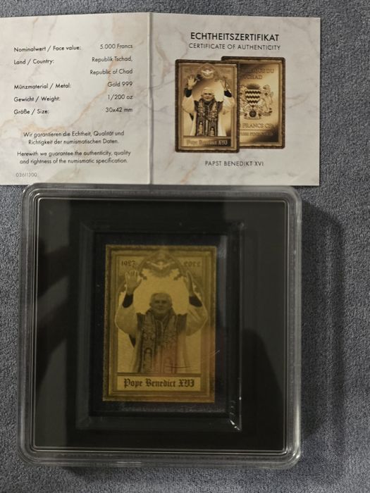 Pope Benedict XVI 1/200oz Gold 999 Coin – 5000 Francs Chad