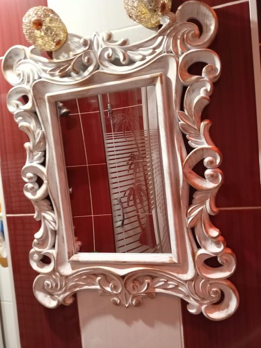 Oglindă decorativă alb auriu