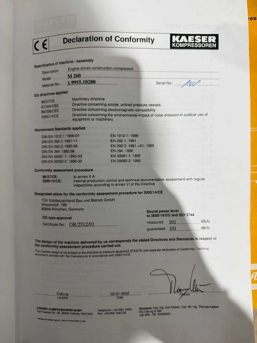 Vand/Schimb motocompresor kaeser M260 an: 2002