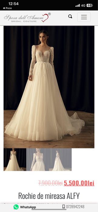 Rochie Mireasa Luce sposa ,marime 36-38 cu voal si crinolina .