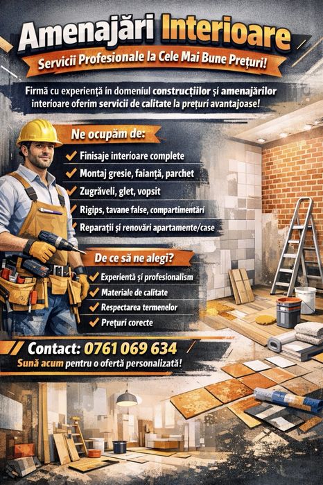 Amenajari interioare! Firma cu experienta si preturi corecte.