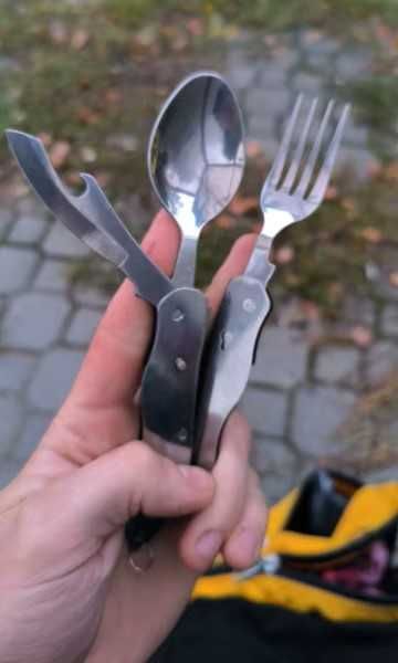 ПРОМО - Сгъваем комплект прибори за къмпинг | 4 в 1