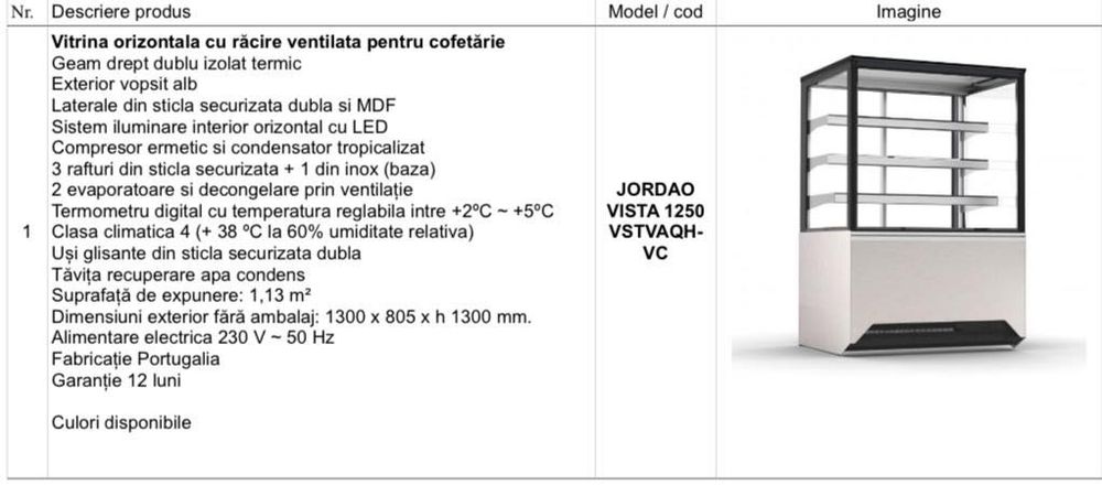 Vitrina orizontala cu răcire ventilata pentru cofetărie