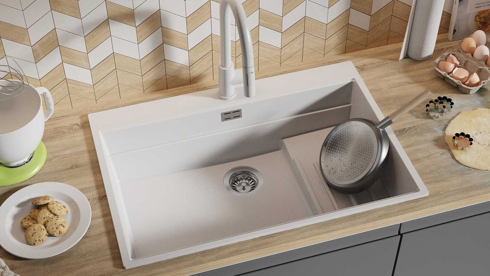 Бяла кухненска мивка от гранит Осло 80 Max Multilevel 780 x 530 mm