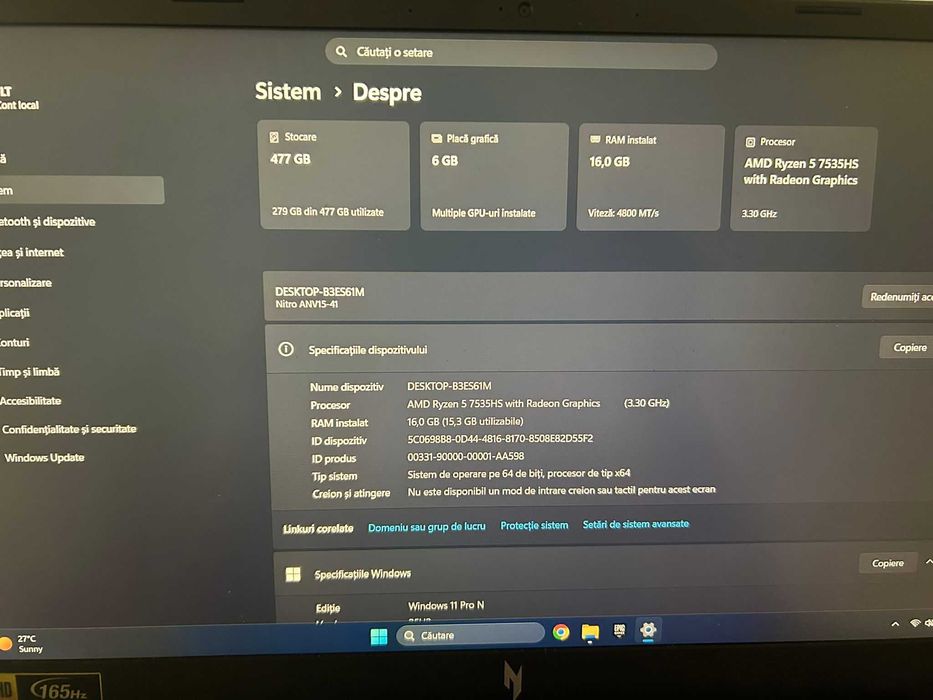 Laptop ACER Nitro AMD Ryzen 5 7535HS 4.5GHz, 16GB, 512GB, RTX 4050 6GB