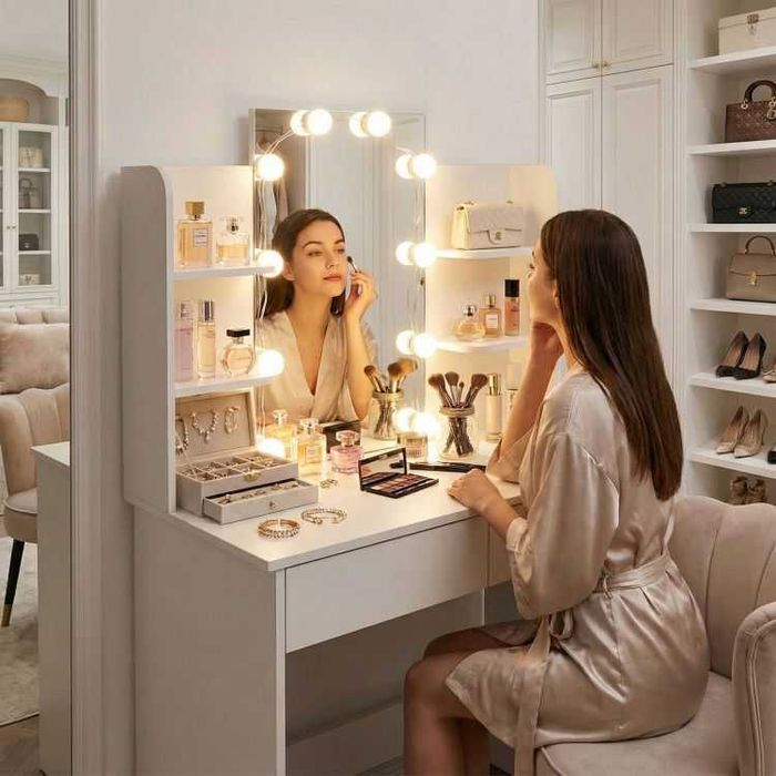 Козметична тоалетка с огледало и LED осветление,ModernHome,90x40x135см