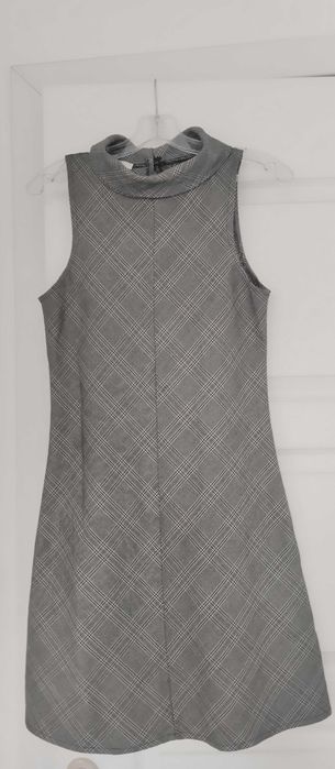 Elegant Grey Plaid Sleeveless Dress / PREMODE