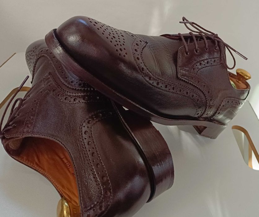 Pantofi derby brogue 40 lucrati manual Lavoratione Art. piele naturala