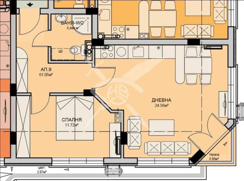 Продава се Двустаен апартамент в Бургас, Меден рудник - зона А - 61 кв.м за 947 €/кв.м - Снимка #1