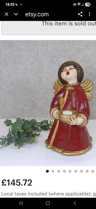 Голям винтидж керамичен ангел 21см/ 14см– Германия, номер.
