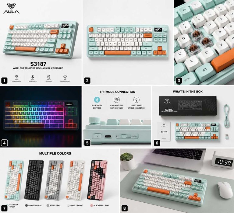 AULA S3187 | Gaming Keyboard | RGB | Bluetooth | 2.4G