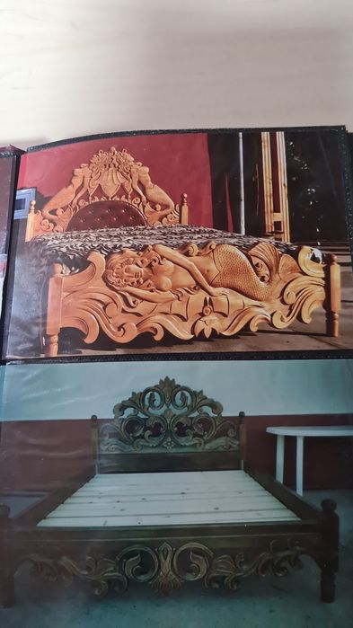 Pat dormitor sculptat alb perlat