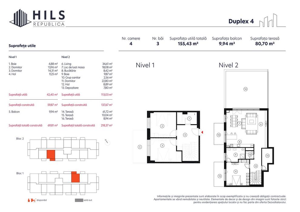 HILS Republica Duplex tip 4 cu terasă