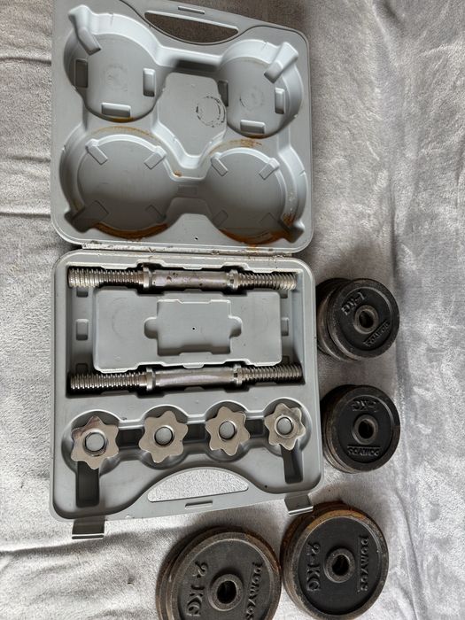 Set gantere reglabile – discuri fontă + cutie transport