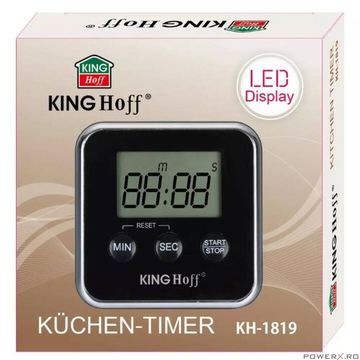 Cronometru de bucatarie, negru, electric, prindere magnetica, Kinghoff