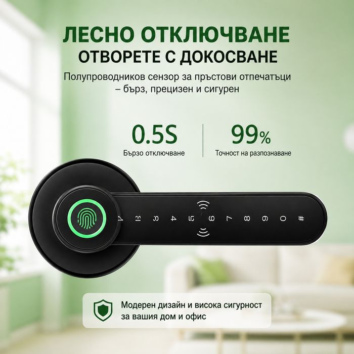 Смарт брава с пръстов отпечатък код и NFC карта