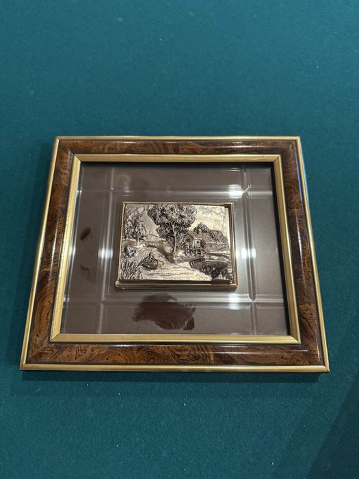 Vintage Creazioni Artistiche Sui Metalli Preziosi Solid Wood Framed Mirror with Hand Crafted Silver Relief Art Crafted in Italy Circa 1970s